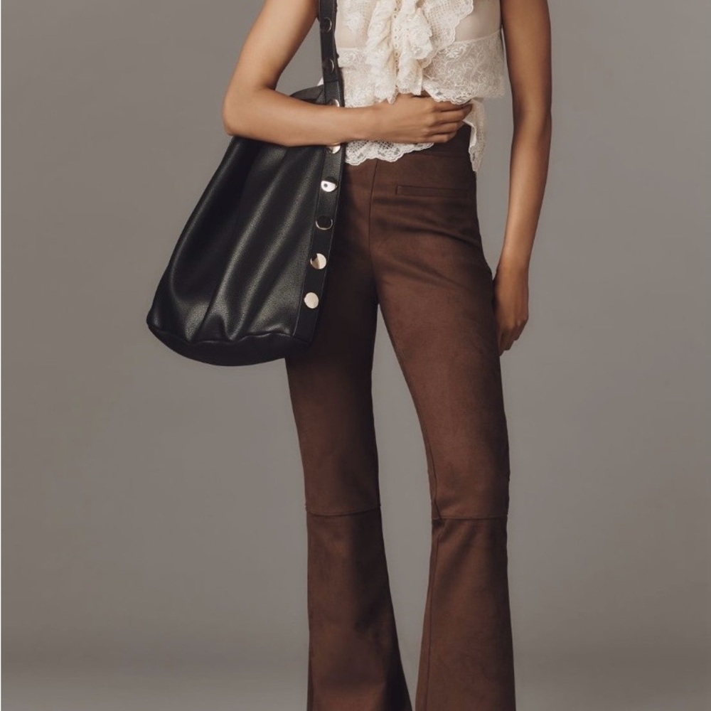 Anthropologie brown faux suede flared pants   NWT